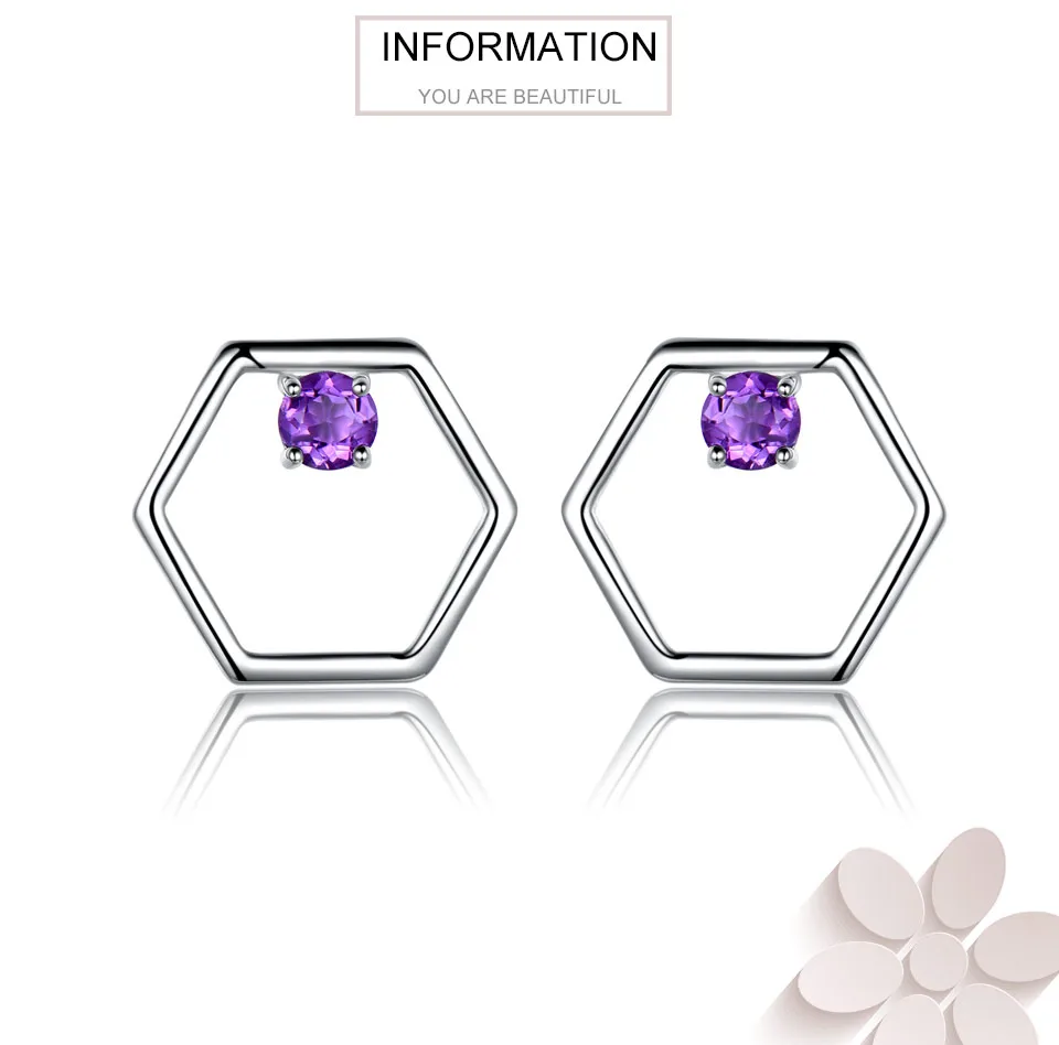 18K Gold Plated 925 Sterling Silver 925 Sterling Sliver Silver Amethyst Hexagon EARRINGS Hoop Earrings display picture 4