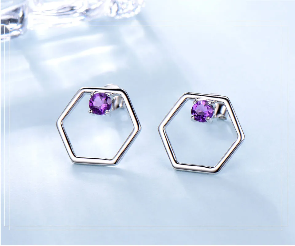 18K Gold Plated 925 Sterling Silver 925 Sterling Sliver Silver Amethyst Hexagon EARRINGS Hoop Earrings display picture 6