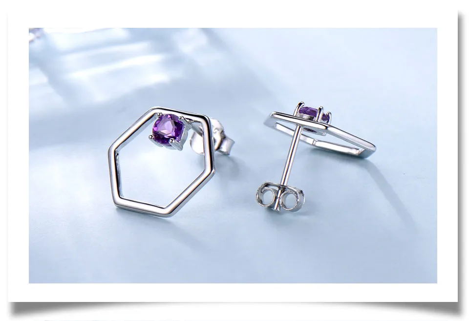 18K Gold Plated 925 Sterling Silver 925 Sterling Sliver Silver Amethyst Hexagon EARRINGS Hoop Earrings display picture 7