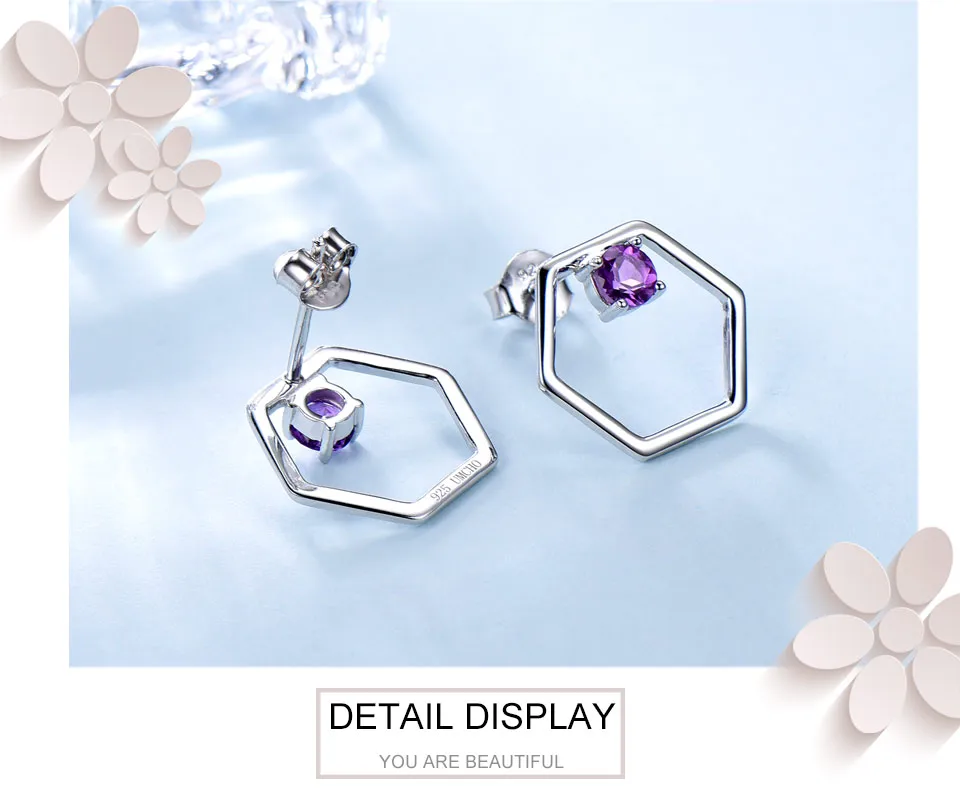 18K Gold Plated 925 Sterling Silver 925 Sterling Sliver Silver Amethyst Hexagon EARRINGS Hoop Earrings display picture 8