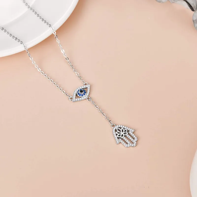 Sterling Silver Long-Lasting Plated Zircon Inlay Devil's Eye  Pendant Necklace display picture 3