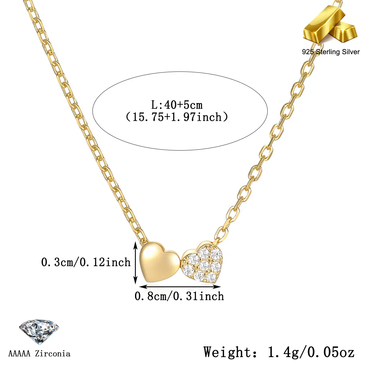 925 Sterling Silver Long-Lasting Plated Zircon Inlay Heart Shape Pendant Necklace display picture 1
