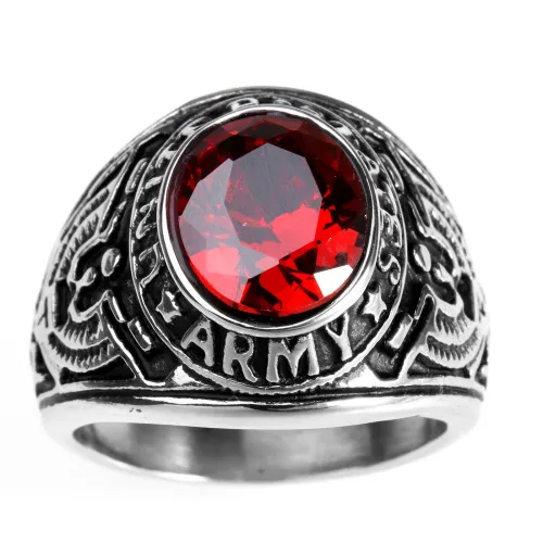 Europe And The United States  Stainless Steel Stall Jewelry American Soldiers Retro Titanium Steel Eagle Red Green Blue Black Gem Ring Men display picture 2