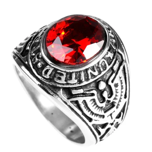 Europe And The United States  Stainless Steel Stall Jewelry American Soldiers Retro Titanium Steel Eagle Red Green Blue Black Gem Ring Men display picture 4