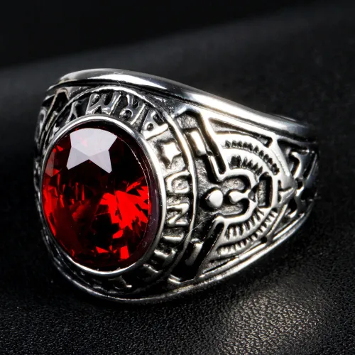 Europe And The United States  Stainless Steel Stall Jewelry American Soldiers Retro Titanium Steel Eagle Red Green Blue Black Gem Ring Men display picture 8