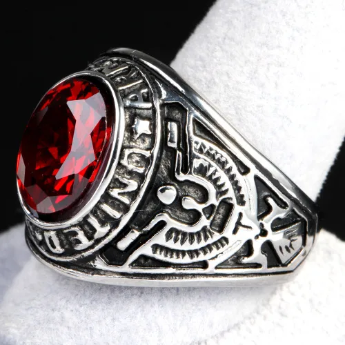 Europe And The United States  Stainless Steel Stall Jewelry American Soldiers Retro Titanium Steel Eagle Red Green Blue Black Gem Ring Men display picture 10