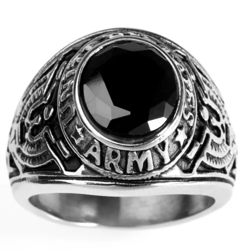 Europe And The United States  Stainless Steel Stall Jewelry American Soldiers Retro Titanium Steel Eagle Red Green Blue Black Gem Ring Men display picture 11