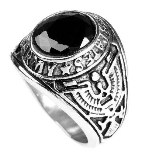 Europe And The United States  Stainless Steel Stall Jewelry American Soldiers Retro Titanium Steel Eagle Red Green Blue Black Gem Ring Men display picture 12