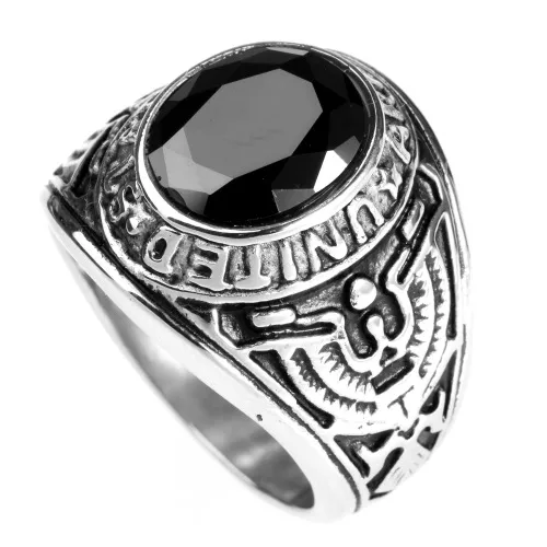 Europe And The United States  Stainless Steel Stall Jewelry American Soldiers Retro Titanium Steel Eagle Red Green Blue Black Gem Ring Men display picture 13