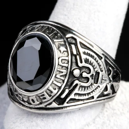 Europe And The United States  Stainless Steel Stall Jewelry American Soldiers Retro Titanium Steel Eagle Red Green Blue Black Gem Ring Men display picture 15