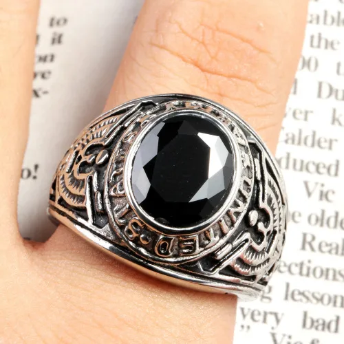 Europe And The United States  Stainless Steel Stall Jewelry American Soldiers Retro Titanium Steel Eagle Red Green Blue Black Gem Ring Men display picture 17