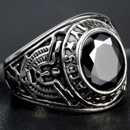 Europe And The United States  Stainless Steel Stall Jewelry American Soldiers Retro Titanium Steel Eagle Red Green Blue Black Gem Ring Men display picture 18