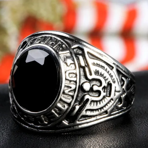 Europe And The United States  Stainless Steel Stall Jewelry American Soldiers Retro Titanium Steel Eagle Red Green Blue Black Gem Ring Men display picture 19