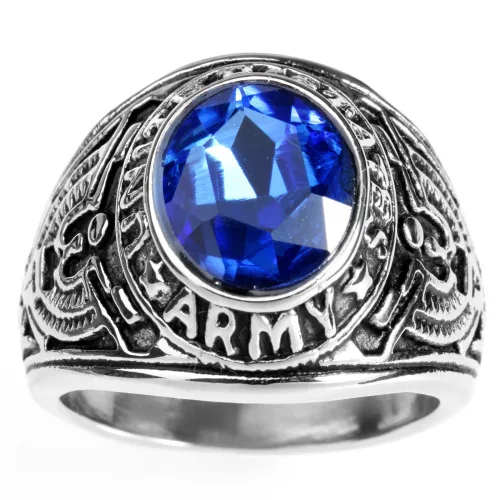 Europe And The United States  Stainless Steel Stall Jewelry American Soldiers Retro Titanium Steel Eagle Red Green Blue Black Gem Ring Men display picture 20