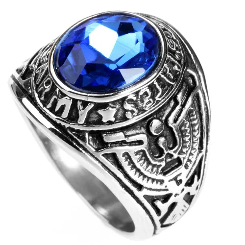 Europe And The United States  Stainless Steel Stall Jewelry American Soldiers Retro Titanium Steel Eagle Red Green Blue Black Gem Ring Men display picture 21