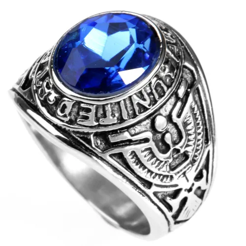 Europe And The United States  Stainless Steel Stall Jewelry American Soldiers Retro Titanium Steel Eagle Red Green Blue Black Gem Ring Men display picture 22