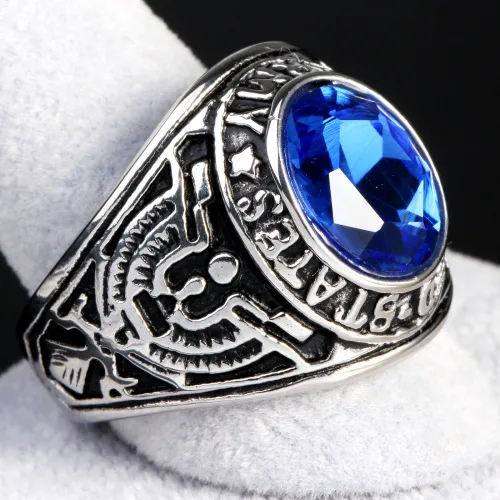 Europe And The United States  Stainless Steel Stall Jewelry American Soldiers Retro Titanium Steel Eagle Red Green Blue Black Gem Ring Men display picture 23