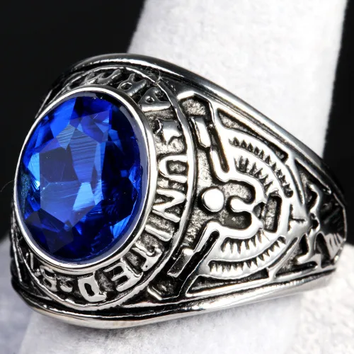 Europe And The United States  Stainless Steel Stall Jewelry American Soldiers Retro Titanium Steel Eagle Red Green Blue Black Gem Ring Men display picture 24