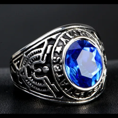 Europe And The United States  Stainless Steel Stall Jewelry American Soldiers Retro Titanium Steel Eagle Red Green Blue Black Gem Ring Men display picture 25