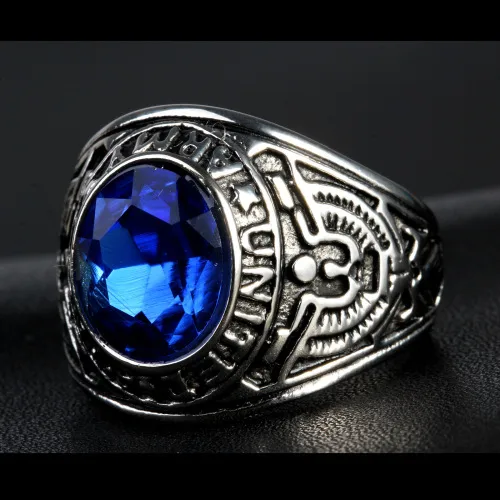 Europe And The United States  Stainless Steel Stall Jewelry American Soldiers Retro Titanium Steel Eagle Red Green Blue Black Gem Ring Men display picture 26