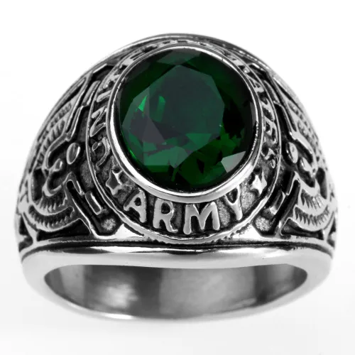 Europe And The United States  Stainless Steel Stall Jewelry American Soldiers Retro Titanium Steel Eagle Red Green Blue Black Gem Ring Men display picture 28