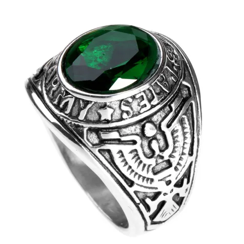 Europe And The United States  Stainless Steel Stall Jewelry American Soldiers Retro Titanium Steel Eagle Red Green Blue Black Gem Ring Men display picture 29