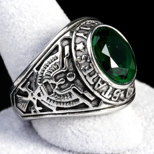 Europe And The United States  Stainless Steel Stall Jewelry American Soldiers Retro Titanium Steel Eagle Red Green Blue Black Gem Ring Men display picture 30