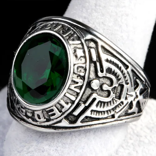 Europe And The United States  Stainless Steel Stall Jewelry American Soldiers Retro Titanium Steel Eagle Red Green Blue Black Gem Ring Men display picture 31