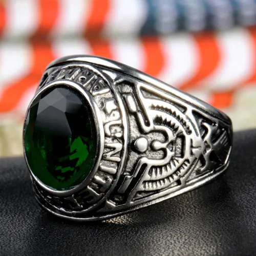 Europe And The United States  Stainless Steel Stall Jewelry American Soldiers Retro Titanium Steel Eagle Red Green Blue Black Gem Ring Men display picture 33