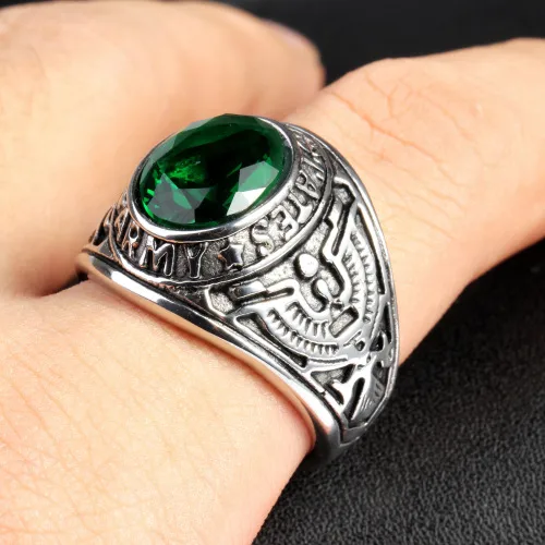 Europe And The United States  Stainless Steel Stall Jewelry American Soldiers Retro Titanium Steel Eagle Red Green Blue Black Gem Ring Men display picture 34