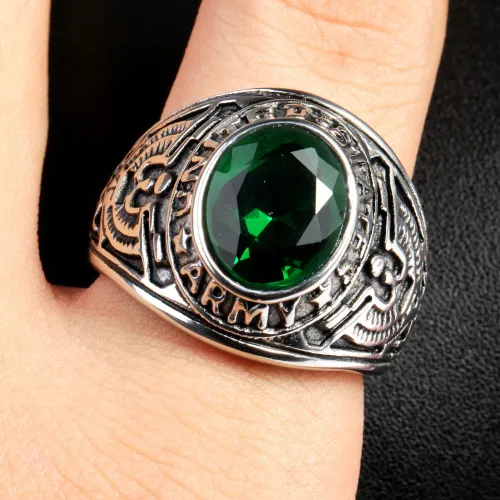 Europe And The United States  Stainless Steel Stall Jewelry American Soldiers Retro Titanium Steel Eagle Red Green Blue Black Gem Ring Men display picture 35