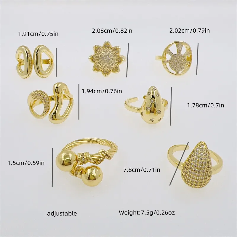 Copper 18K Gold Plated Inlay Geometric Heart Shape Zircon Open Rings display picture 1