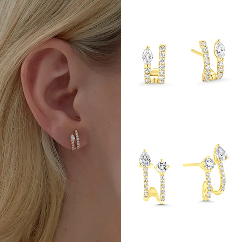 1 Pair Modern Style Classic Style Geometric Copper Zircon Ear Studs display picture 1