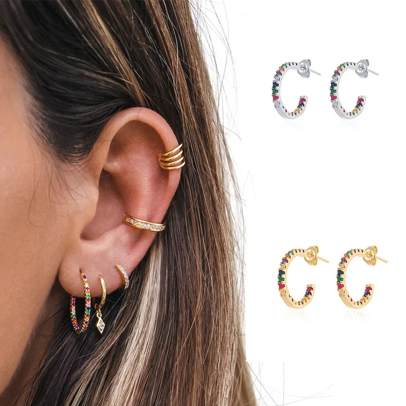 1 Pair Modern Style Classic Style C Shape Copper Zircon Ear Studs display picture 1