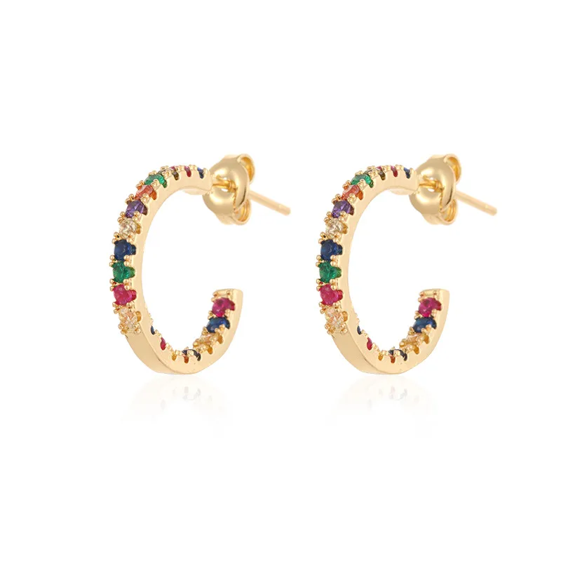 1 Pair Modern Style Classic Style C Shape Copper Zircon Ear Studs display picture 2