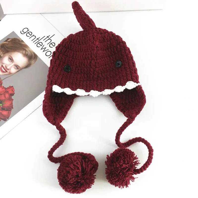 Autumn And Winter Baby Sweet Cute Shark Knitted Hat For Boys And Girls Warm Ear Protective Hat For Children Wool Hat display picture 2