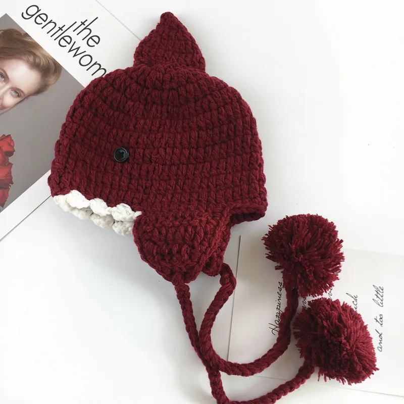 Autumn And Winter Baby Sweet Cute Shark Knitted Hat For Boys And Girls Warm Ear Protective Hat For Children Wool Hat display picture 3