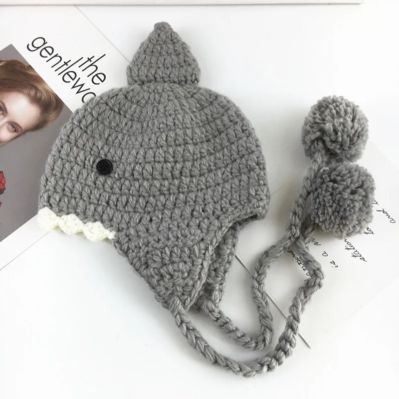 Autumn And Winter Baby Sweet Cute Shark Knitted Hat For Boys And Girls Warm Ear Protective Hat For Children Wool Hat display picture 5