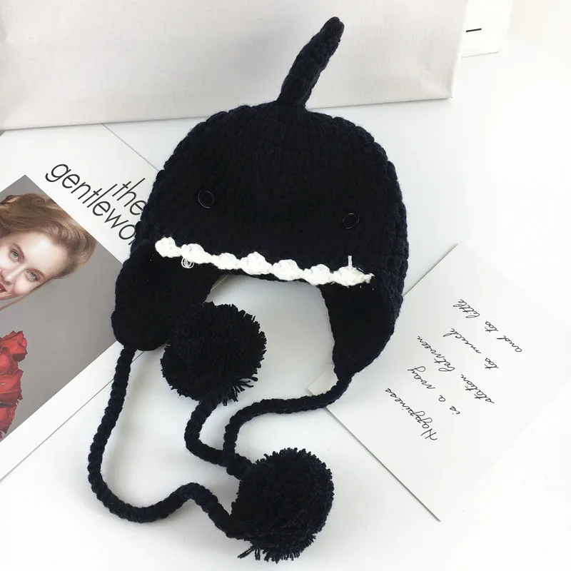 Autumn And Winter Baby Sweet Cute Shark Knitted Hat For Boys And Girls Warm Ear Protective Hat For Children Wool Hat display picture 7