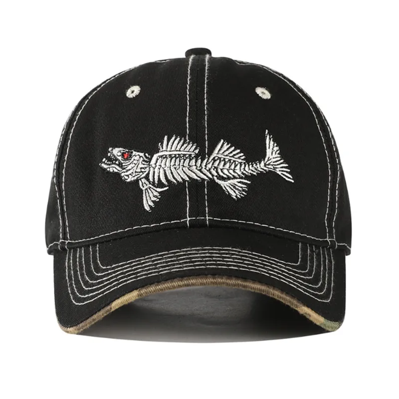 New Men's Spring And Summer Fishbone Embroidered Baseball Cap Outdoor Fishing Peaked Cap  Casual Sun Hat display picture 2
