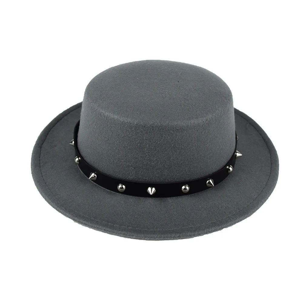British Style  Belt Flat Top Hat Personality Street Performance Woolen Hat Classic Jazz Hat Wholesale display picture 4