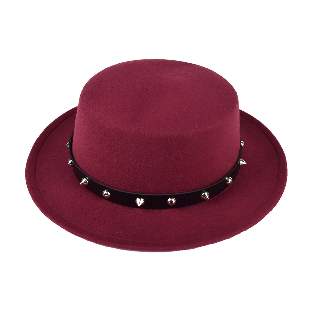 British Style  Belt Flat Top Hat Personality Street Performance Woolen Hat Classic Jazz Hat Wholesale display picture 1