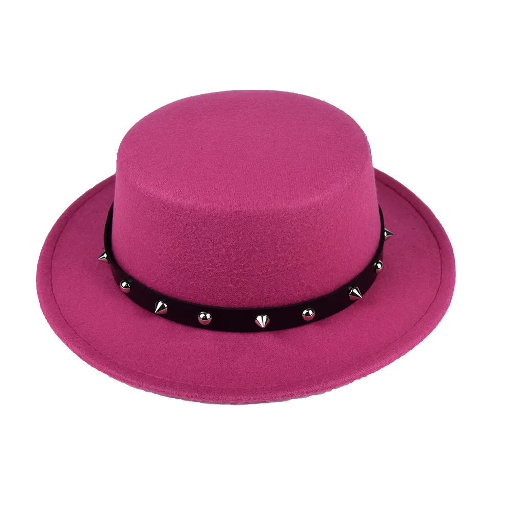 British Style  Belt Flat Top Hat Personality Street Performance Woolen Hat Classic Jazz Hat Wholesale display picture 2