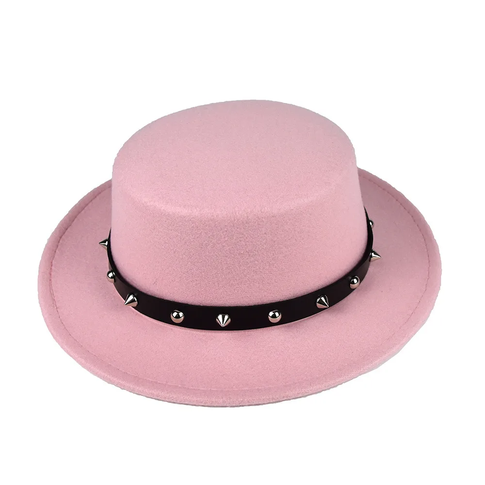 British Style  Belt Flat Top Hat Personality Street Performance Woolen Hat Classic Jazz Hat Wholesale display picture 3