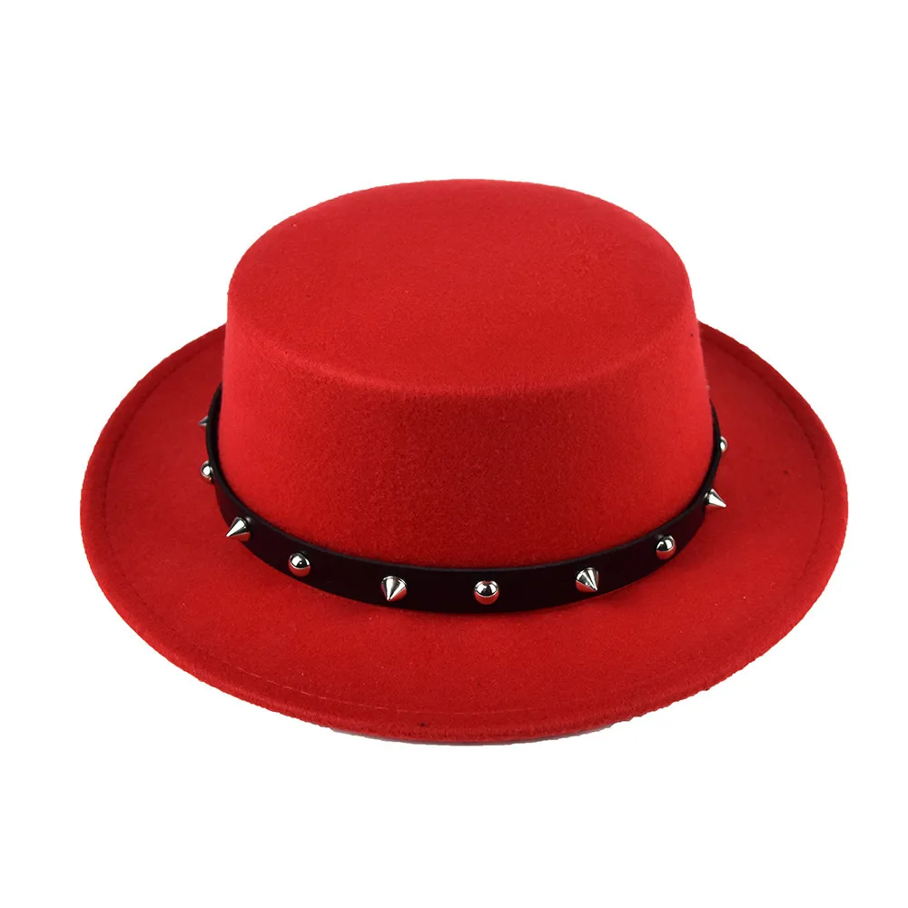 British Style  Belt Flat Top Hat Personality Street Performance Woolen Hat Classic Jazz Hat Wholesale display picture 5