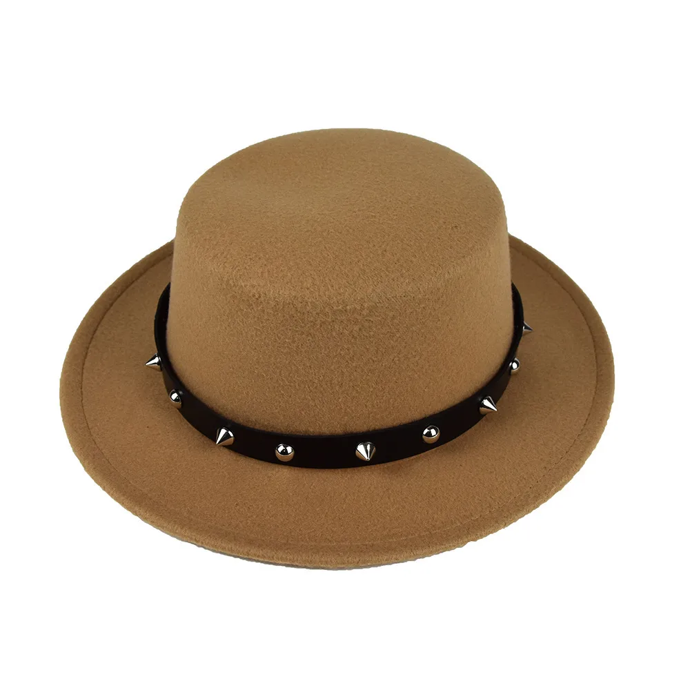 British Style  Belt Flat Top Hat Personality Street Performance Woolen Hat Classic Jazz Hat Wholesale display picture 6