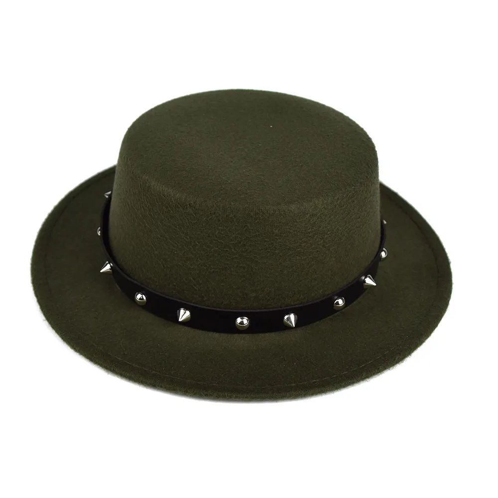 British Style  Belt Flat Top Hat Personality Street Performance Woolen Hat Classic Jazz Hat Wholesale display picture 8
