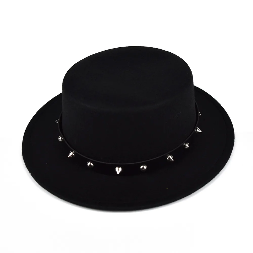 British Style  Belt Flat Top Hat Personality Street Performance Woolen Hat Classic Jazz Hat Wholesale display picture 9