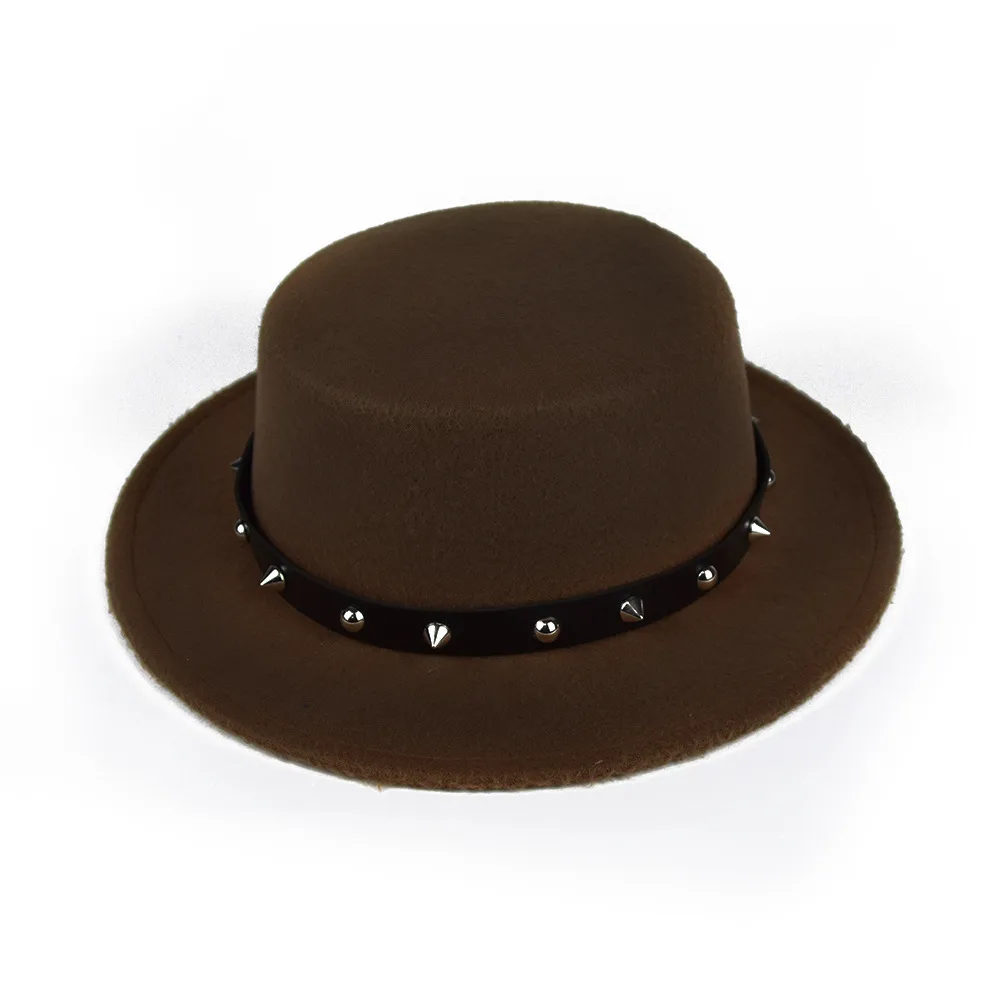 British Style  Belt Flat Top Hat Personality Street Performance Woolen Hat Classic Jazz Hat Wholesale display picture 10