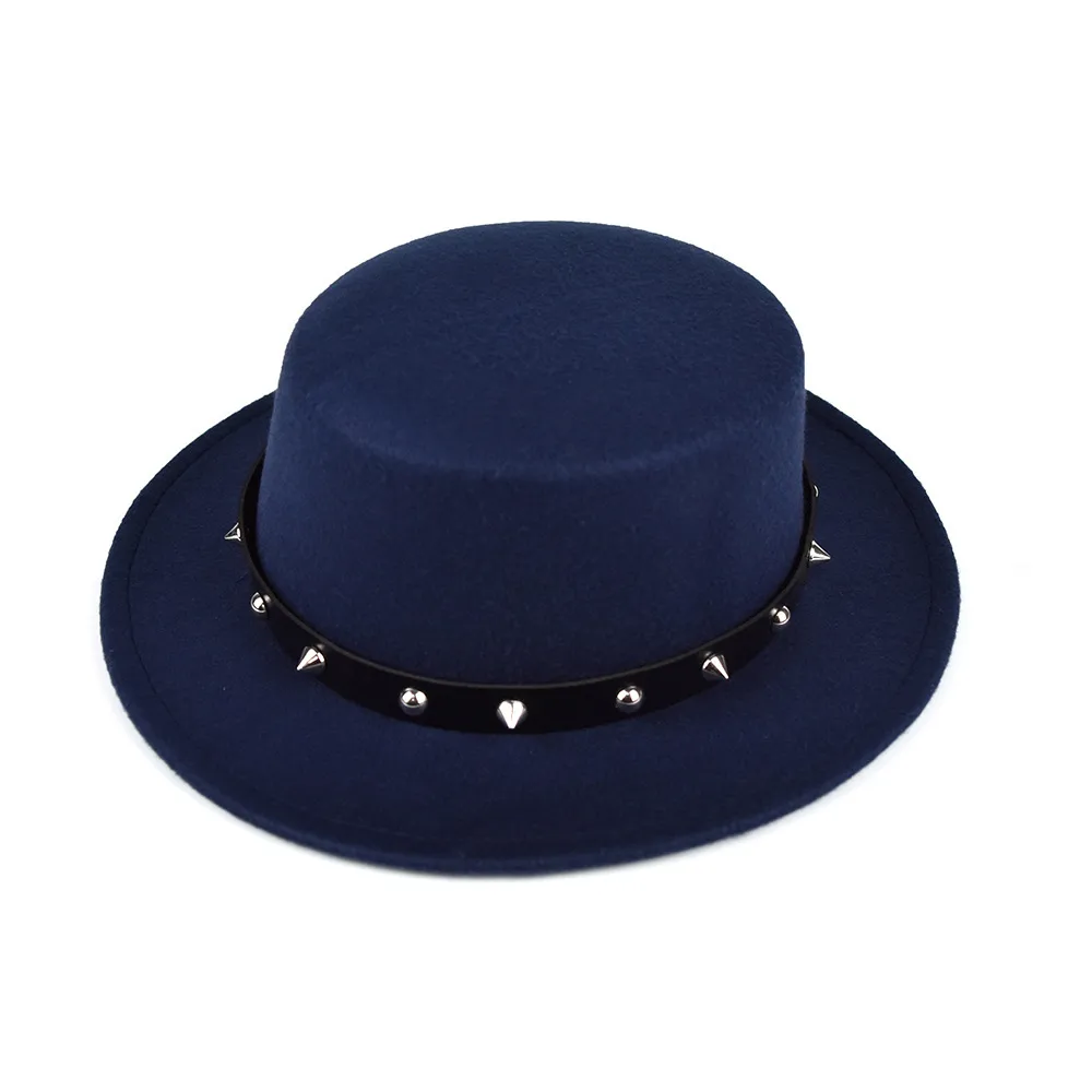 British Style  Belt Flat Top Hat Personality Street Performance Woolen Hat Classic Jazz Hat Wholesale display picture 11